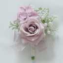MAFELOE 2 Pieces Boutonniere Corsage Set, Artificial Flowers for Groom Groomsmen Bride Bridesmaids Wedding Prom Party Suit Decor-Pale Pink Purple (M4-Y1-JM)