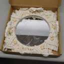 Boho Wall Decor Mirror Macrame Circle Hanging Mirror for Bedroom Living Room Apartment Entryway Home Decor (White)