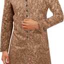 Runcati Mens Kurta Sherwani Coats Kaftan Indian Ethnic Royal Suits Mandarin Collar Wedding Festive Party Blazer (X-Large, Light Brown)