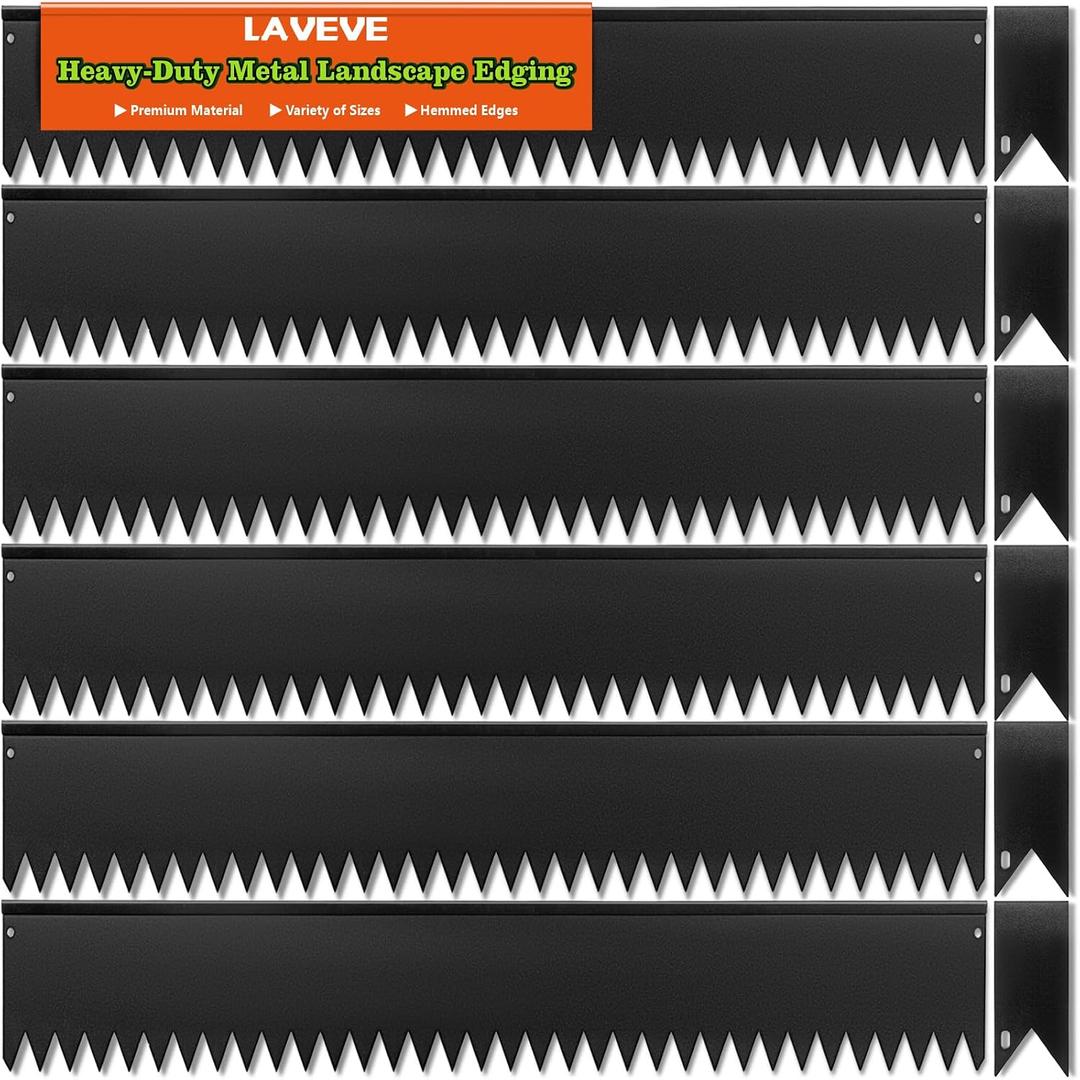 LAVEVE Landscape Edging Galvanized Steel Black, Hammer-in Metal Garden Edging Border with Clips, Suitable for Garden Fence, Paver Edging, Lawn and Yard