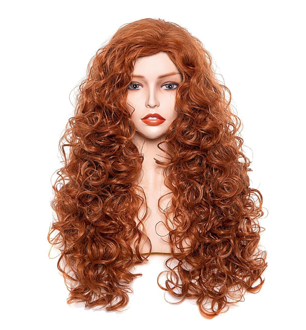 28 Inches Long Wavy Ginger Wigs for Women Auburn Natural Curly Synthetic costume Hair Wig Fox Red Fluffy Full Head Halloween Wig