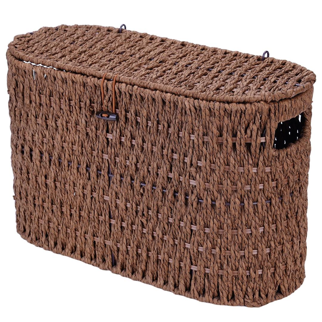Coeusy Toilet Paper Storage Basket with Lid, Paper Rope Toilet Paper Holder for Up to 6 Mega Rolls, Wicker Basket for Bathroom Accessories Organizer, Boho Hand Woven Rattan Decorative Decor, Brown