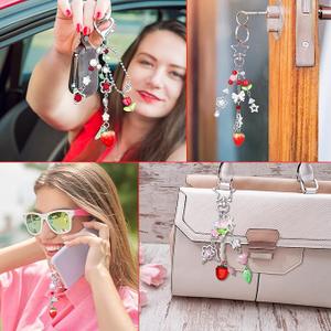 Sureio 4 Pcs Cute Keychains Pack Strawberry Y2k Star Tulip Keychain Accessories Aesthetic Phone Charms for Women Bag Purse Gifts