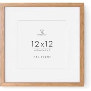 12x12 Wood Frame, Natural Oak 12x12 Picture Frames with Mat to 8x8(Openning Size is 7.6x7.6), Set of 1
