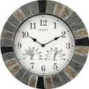 OCEST Heavy Duty Indoor Outdoor Clock, 13 Inch Handmade Waterproof with Thermometer Hygrometer, Silent Non-Ticking Battery Operated Wall Clock for Patio, Pool, Porch, Garden