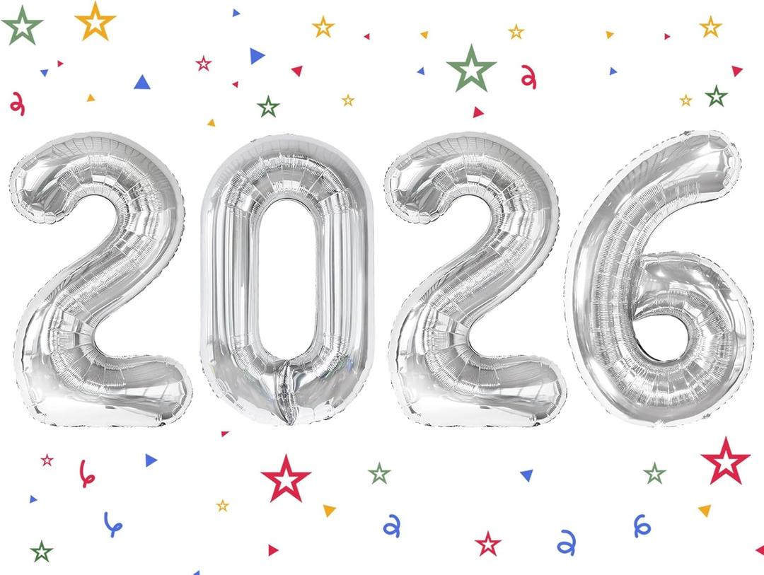 2026 Balloon - Silver Birthday Number Balloons, 40 Inch Large Foil Balloons for Men Women Boys Girls Silver Themed Birthday DecorationsNumber 2026 Balloon