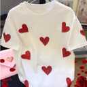 Women's Heart Rhinestone Graphic Tees Short Sleeve Crew Neck Casual T Shirt Tops