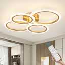 Modern LED Ceiling Light, 4 Rings LED Dimmable Flush Mount Ceiling Light with Remote Control, Gold Close to Ceiling Lamp for Kitchen Living Room Bedroom Laundry Room Ceiling Lighting Fixture