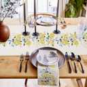 Spring Table Runner 90 Inches Long Summer Flower Wild Leaves Seasonal Runner for Tables Dining Room Blue White Yellow Floral Holiday Dinner Runner Party Table Decoration