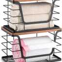 ALOCEO 2 Pack Stackable Storage Bins with Lids, Stainless Steel Extra Large Trash Bag Dispenser Roll Holder for Kitchen Sink, Laundry, Pantry Organizer and Storage, Walnut Black