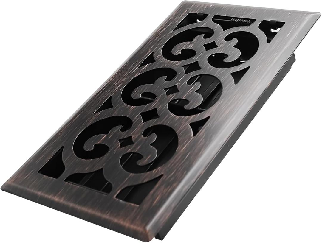 4x8 Inches Heavy Duty Walkable Floor Register Easy Adjust Air Supply Lever Floor Vents - Charlotte Design - Vent Cover for Home Floor - Oil Rubbed Bronze