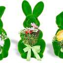 BrilliantJo Spring Decoration Figurines Decor Gift for Women Cute Moss Bunny Large Rabbit Kit Holding Flowers Set of 3(10") Green Desk Mother's Day Holiday Birthday for Home Office Garden