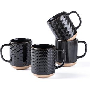 GBHOME Large Coffee Mugs Set of 4, 16oz Handmade Stoneware Coffee Mugs Set with Large Handle for Cappuccino/Latte/Tea/Hot Cocoa, Dishwasher & Microwave Safe, Black