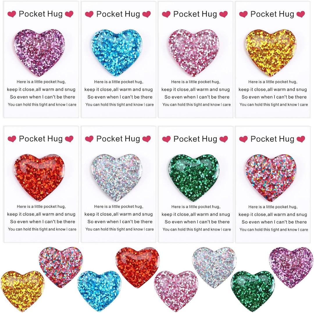 2 x CroBlissful 8 Sets Heart Pocket Hug Token with Cards End of the Year Teacher Gifts Card Pocket Hug Keepsake Thank You Gift for Teachers from Student Back to School Party Favor