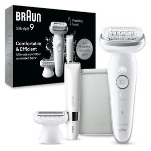 Braun Silk-pil 9 Epilator, Pivoting Head, Wet and Dry, Includes Body Trimmer, Shaver Head and Trimmer Comb, SES9-441