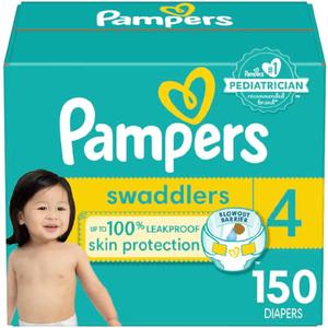 Pampers Baby Diapers - Swaddlers - Size 4, 150 Count, Ultra Absorbent Disposable Infant Diaper (Size 4)
