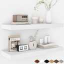 Fun Memories 24 Inch Floating Shelves - Deep Rustic White Wooden Wall Shelves - Extra Deeper & Thicker Wall Mounted Storage Shelf for Bedroom, Kitchen, Farmhouse - 2 Pack, Rustic White