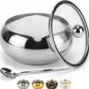 15OZ Sugar Bowl with Glass Lid and Spoon, Sugar Container of Coffee Bar Accessories, Stainless Steel Jar for Salt, Tea, Brown Sugar Cube, Dishwasher Safe, Kitchen Decor Countertop Storage, Silver