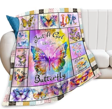 Butterfly Blanket, Butterflys Throw Blanket, Butterfly Gifts, Butterflies Stuff Fleece Flannel Plush for Women Men Boys Girls Lovers Adults Soft Bedding for Sofa Bed Office Home Decor 40"X50"