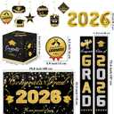 Graduation Decorations 2026-Black and Gold Party Supplies,Class of 2026 Backdrop,Congrats Grad Banner,Tablecloth,Porch Banner,Balloons & Grad Card Box for College High School