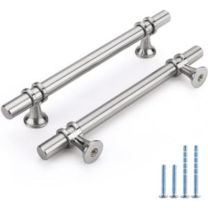 Rergy Cabinet Handles Drawer Pulls and Knobs, 10Pack Brushed Nickel 5inch Hole Center, Kitchen Hardware for Dresser Handle Zinc Alloy Furniture Pull