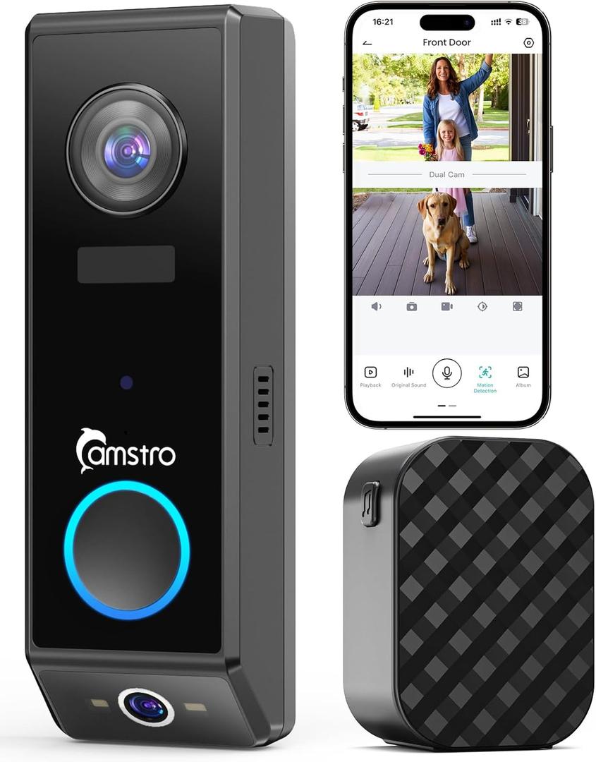 Doorbell Camera Wireless - 2K Dual Lens Video Doorbell with Chime, Outdoor Security Cemera with AI Smart Human Detection, 2-Way Audio,Voice Changer,Night Vision,Compatible with Alexa