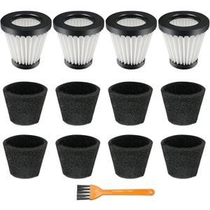 4 Pack F117 Filters Compatible with Dirt Devil Scorpion Handheld Vacuum Cleaner, Part # AD40117, with 8 Foam Sleeves & 1 Brush