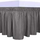 PureFit Wrap Around Ruffled Bed Skirt with Adjustable Elastic Belt - 18 Inch Drop Easy to Put On, Wrinkle Free Bedskirt Dust Ruffles, Bed Frame Cover for Queen, King and C-King Size Beds, Dark Gray Queen Size