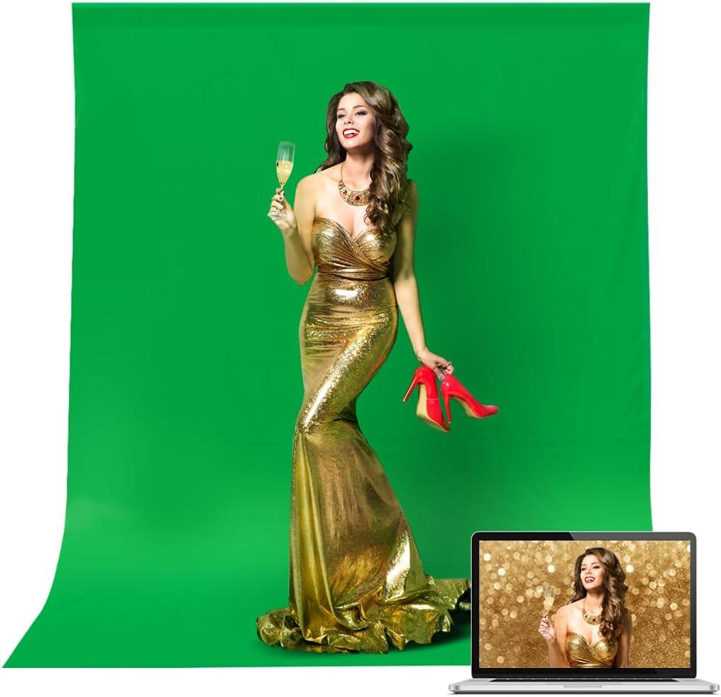 Green Screen Backdrop for Photography, Greenscreen Background for Streaming Small Chromakey Green Screen Fabric Sheet Curtain for Video Conference, Zoom Meeting and Interviews - 10x7ft