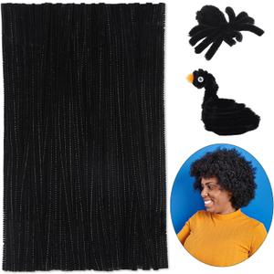 Zlulary Black Pipe Cleaners for Hair, 100 PCS Chenille Stems for Locs, Wig Weaving, DIY Halloween Decorations, Craft Supplies