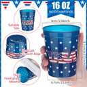 Sabary 64 Pieces Patriotic Plastic Cups American Flag Party Cup for 4th of July White Red and Blue Mugs 16 oz Star Tumbler for Independence Day Supplies 250 Anniversary Decoration Gift(Star)