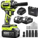 Cordless Impact Wrench, 590Ft-lbs (800N.m) Brushless 1/2 inch, 2800RPM High Torque Impact Gun, 2x 4.0Ah Battery, Charger, 4 Sockets, Electric Impact Wrench for Car Home