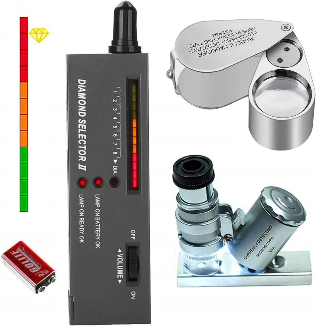 High Accuracy Professional Diamond Tester Pen, Jewelry Diamond Tester with 60X Mini LED Magnifying&40X Full Metal Illuminated Jewelry Loop Magnifier,Diamond Selector for Novice and Expert