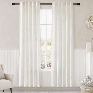 Nanspring Cream 80 inch Linen Curtains for Doorway Semi Sheer Light Filtering Curtains Panels Back Tab and Rod Pocket Modern Neutral for Bedroom Living Room 34 x 80 Inch, 2 Panels (Natural)