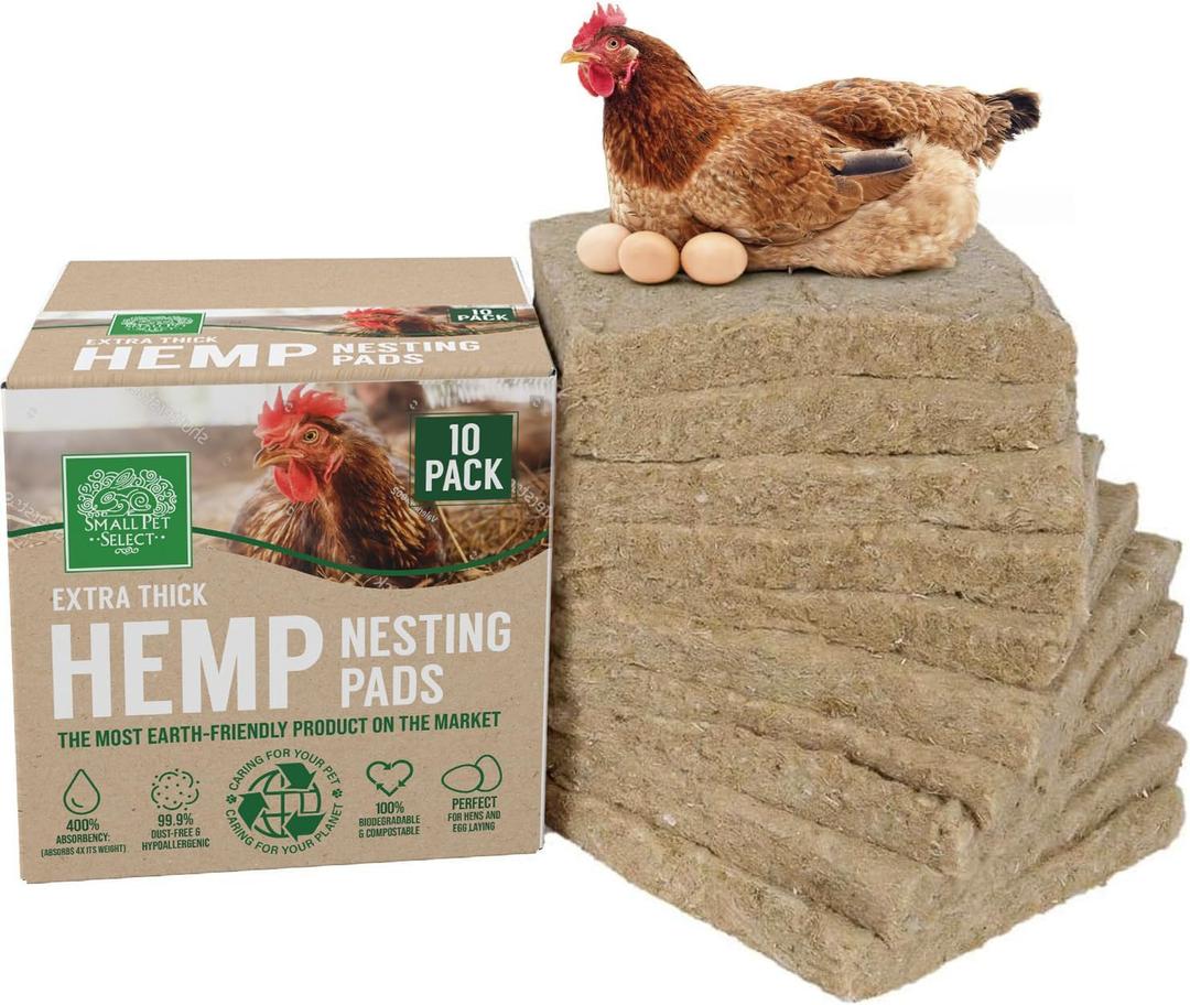 Small Pet Select - 10 Pack Hemp Nesting Pads  Extra Thick, Eco-Friendly, Absorbent, Odor-Control Liners for Chicken Coops & Nesting Boxes