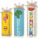 Yousoontic 3 Pcs Summer Table Block Signs Tropical Watermelon Flamingo Centerpiece Hello Summer Hawaiian Decorations for Tiered Tray Decor Home Office Kitchen Mantel Shelf Indoor (Tropical)