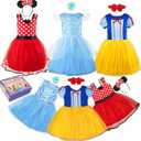 AlecosFun Princess Dress Up Costume for Toddler Girls, 6 Pcs Fancy Costumes Dresses Outfit Clothes Pack for Toddlers 3-4T