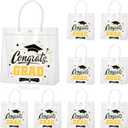 Amylove 12 Pcs Graduation Clear Plastic Gift Bags with Handles Reusable PVC Favor Bag for College Graduation Party(Black)