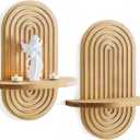 Set of 2 Boho Arched Floating Shelves 15.7x 7.83D Wooden Hanging Shelf for Living Room Bedroom Nursery Mid Century Modern Wall Decor(Brown, 11.7 * 15.7)