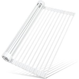MERRYBOX Roll Up Dish Drying Rack, Silicone Wrapped Over The Sink Dish Rack Foldable Dish Drainer Anti-Slip Dish Racks for Kitchen Counter, Multipurpose Kitchen Sink Drying Rack, 18" x 13", White