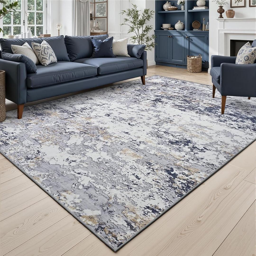 Toneed Abstract Area Rug Modern Washable Rug Soft Non Slip Rug Low Pile for Bedroom Living Room Dining Room Blue Feet, 

Size: 10x3FT