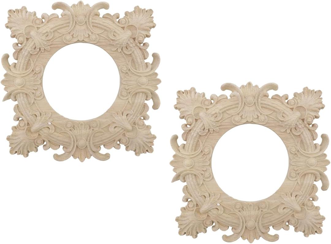Crapyt Ceiling Medallion, 6.89" Millwork 3.26" ID Carved Rubber Wood Ceiling Medallion, Decorative Fans and Light Fixtures Chandeliers, 2Pcs