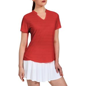 MIER Women's Golf Polo Shirts Collarless Short Sleeve Tennis Running T-Shirts V-Neck Cooling Summer Tee