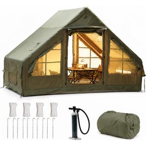 4-6 Person Inflatable Camping Tent, Panoramic PVC Skylight & Privacy Cover, 420D Oxford Waterproof UPF30+, PVC Air Beams, Mesh Ventilation, 5-Min Quick Setup Blow Up Tent for Family, 118x79x79 inch/3x2x2 m