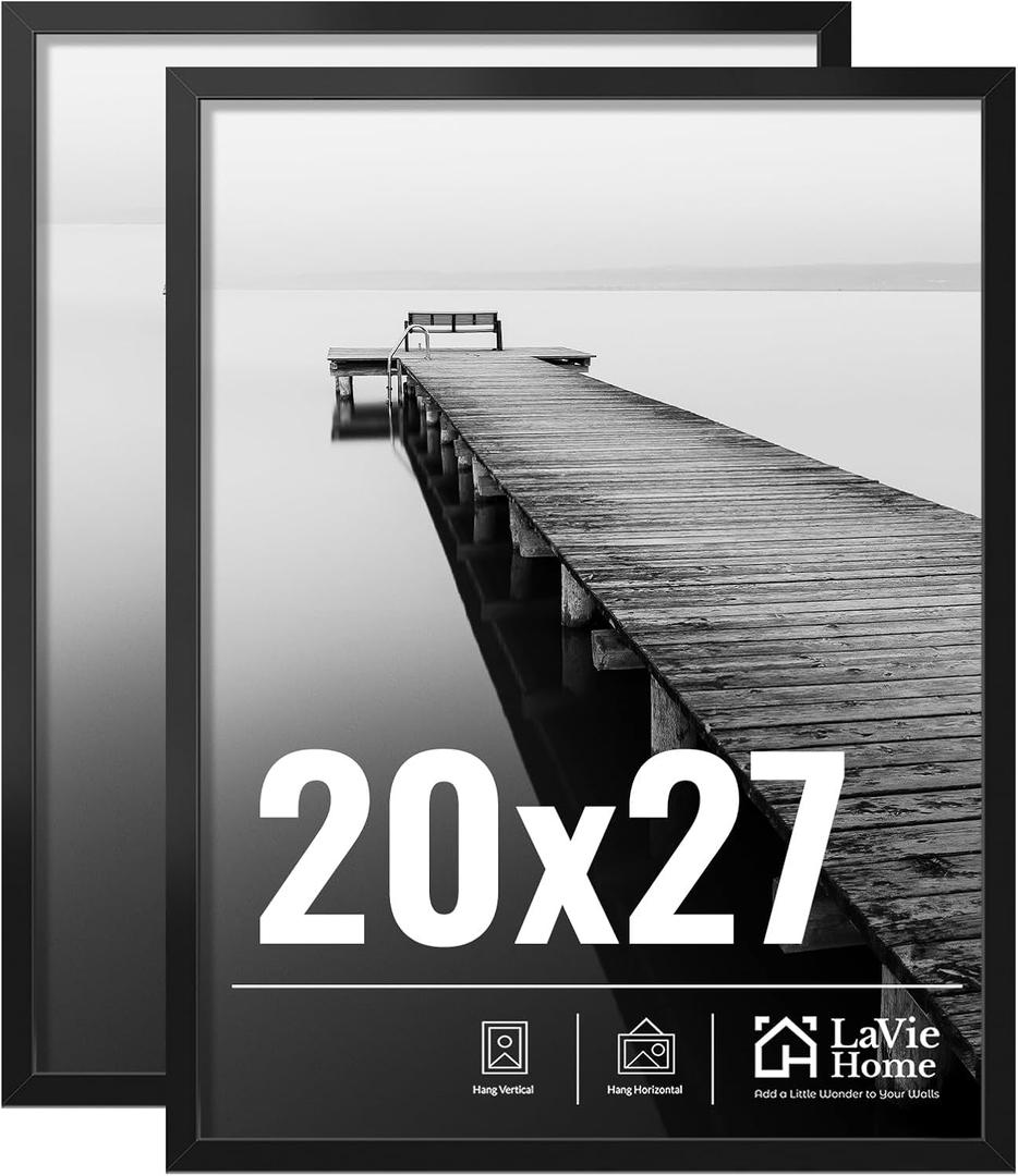LaVie Home 20x27 Picture Frame for Wall Display, 20x27 Black Puzzle Frame with HD Plexiglas, 20 x 27 Poster Frame 2 Pack, Display Frame for Vertical or Horizontal, Classic Collection