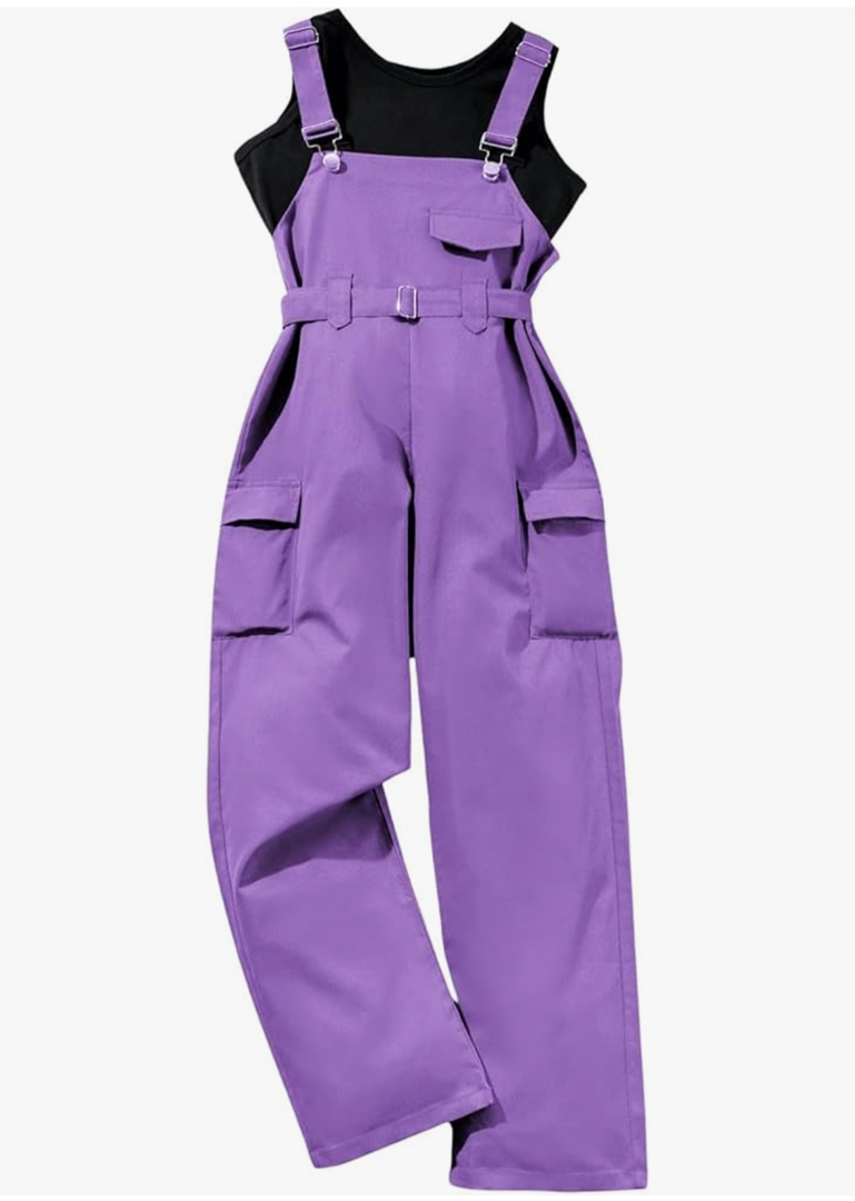 WDIRARA Girl's Two Piece Denim Overalls Clothing Set Round Neck Sleeveless Workwear with Pockets Size 10Y