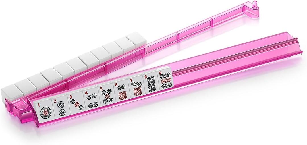 4PCS Mahjong Racks with Pushers,Purple Acrylic American Majiang Tile Racks,Imports Modern Mahjong Racks with Built-in Pushers (Rose)