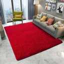 Red Rug 6x9 Feet - Fluffy Red Area Rugs for Bedroom Shaggy 6' X 9' Living Room Rug Soft Rugs for Kids Room Non-Slip Nursery Office Dorm Washable Carpets Home Decor