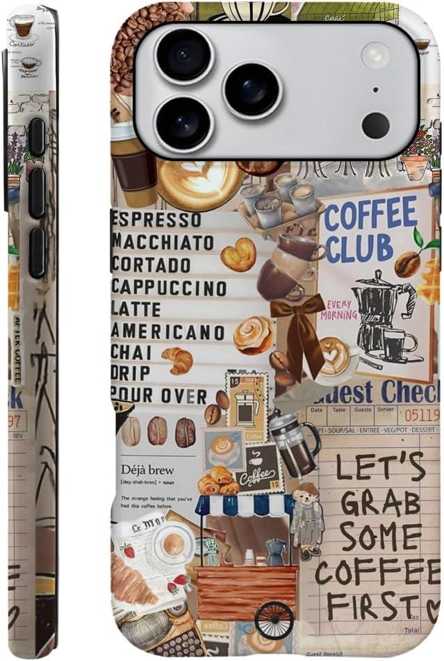 Case Compatible with iPhone 17 Pro Max,Scratch Resistant Hybrid 2-Layer Hard Shell Phone Case,Coffee Collage