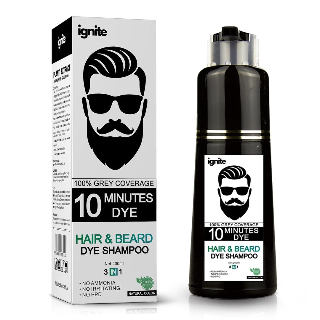 Mens Hair & Beard Dye color Shampoo 100% Grey Hair Coverage Black Color Dye - Natural Color 3 in 1 Hair Beard mustache Color